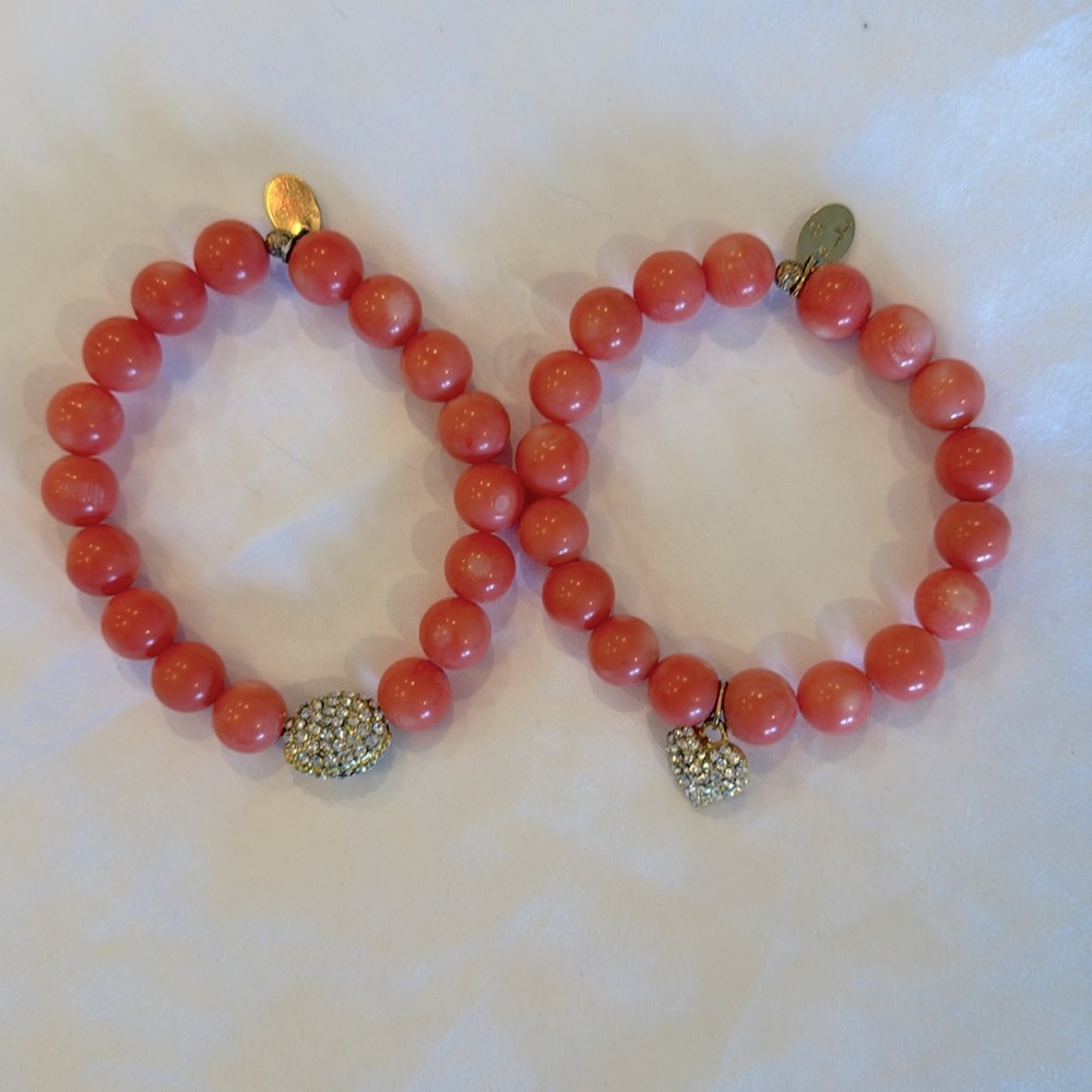 Coral Beaded Bracelet with zirconia charms